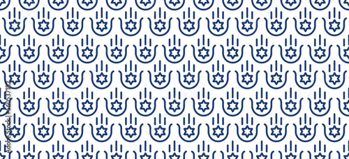 Jewish linear seamless pattern with Hamsa hand of Miriam vector illustration
