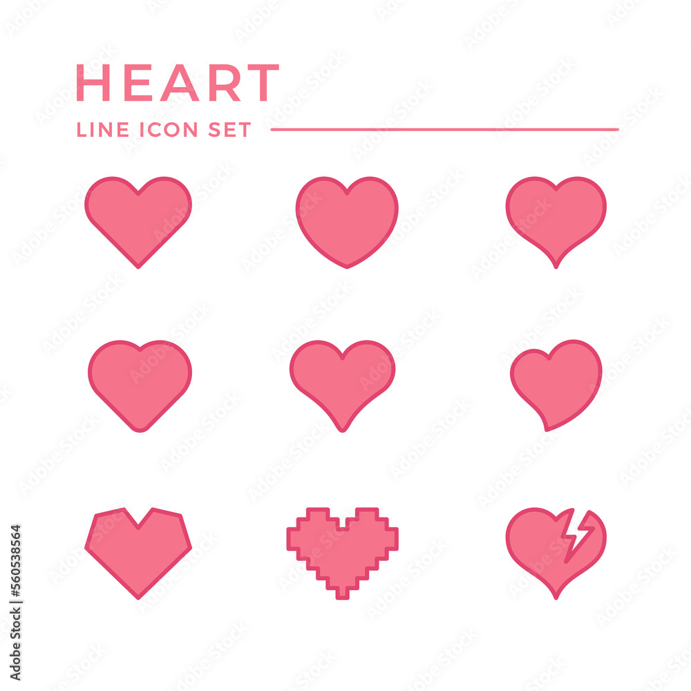 Set color line icons of heart