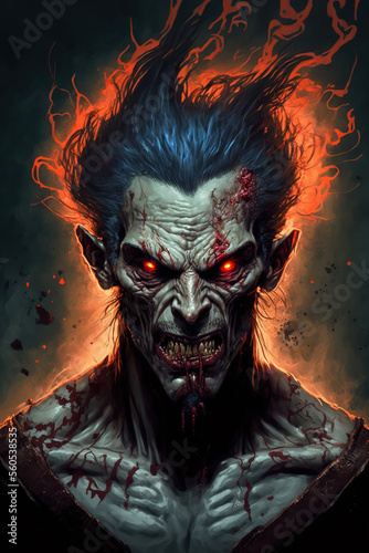 zombie demon character, full of anger, evil, art illustration 