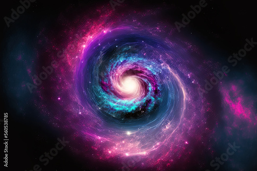 Stars and space, Milky way with circle rotation motion blur in purple blue and pink colors. Universe fantasy conceptual image. Generative AI