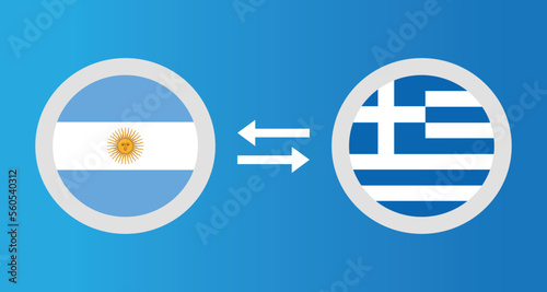 round icons with Argentina and Greece flag exchange rate concept graphic element Illustration template design
