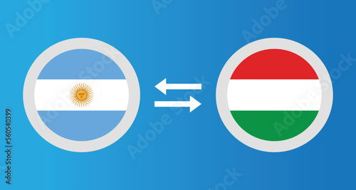 round icons with Argentina and Hungary flag exchange rate concept graphic element Illustration template design
