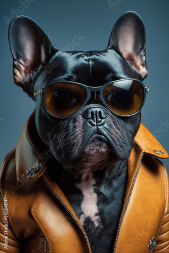 Ein cooler Hund mit Lederjacke und Sonnenbrille zeigt Attitude und Style in einem Portrait © Sarah