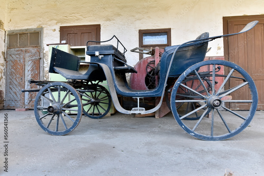 Vintage horse drawn carriage on the country.