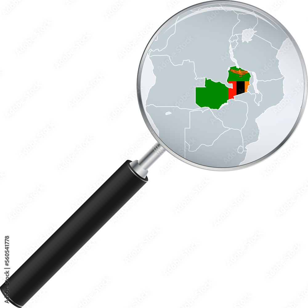 Zambia map with flag in magnifying glass. Zambia map with flag in magnifying glass.
