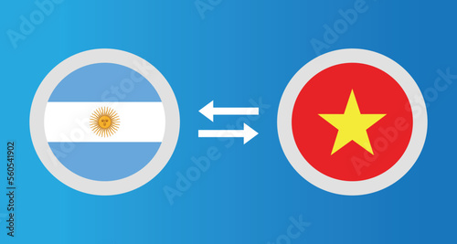 round icons with Argentina and Vietnam flag exchange rate concept graphic element Illustration template design
