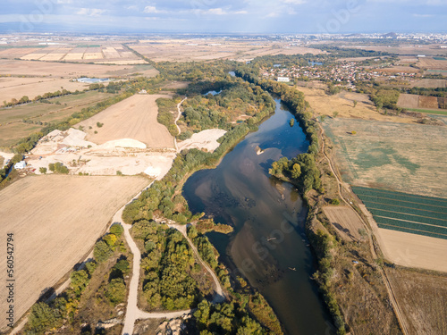 Aerial view of Maritsa River near village of Orizari, Bulgaria photo