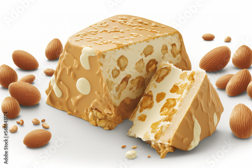 traditional peanut filled sweet nougat. Generative AI photo