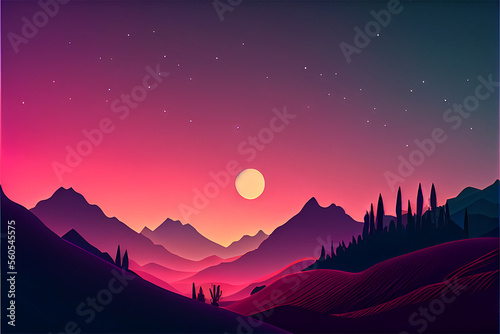 Beautiful sunset in an abstract landscape
