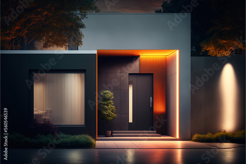 House with modern facade and led light strip
