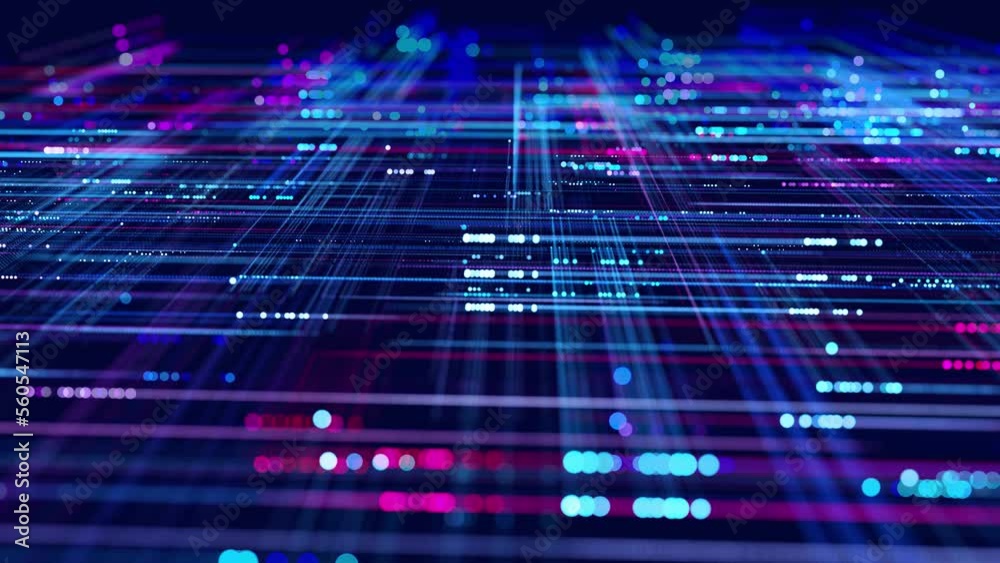 Lines form hologram information blocks, ai construction light grid, info concept lines and nodes. Big data fields. Hi-tech info technology. vj loop abstract background sci fi theme