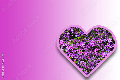 On a gradient lilac-white background, a heart with small pale pink flowers inside. Easy and joyful!