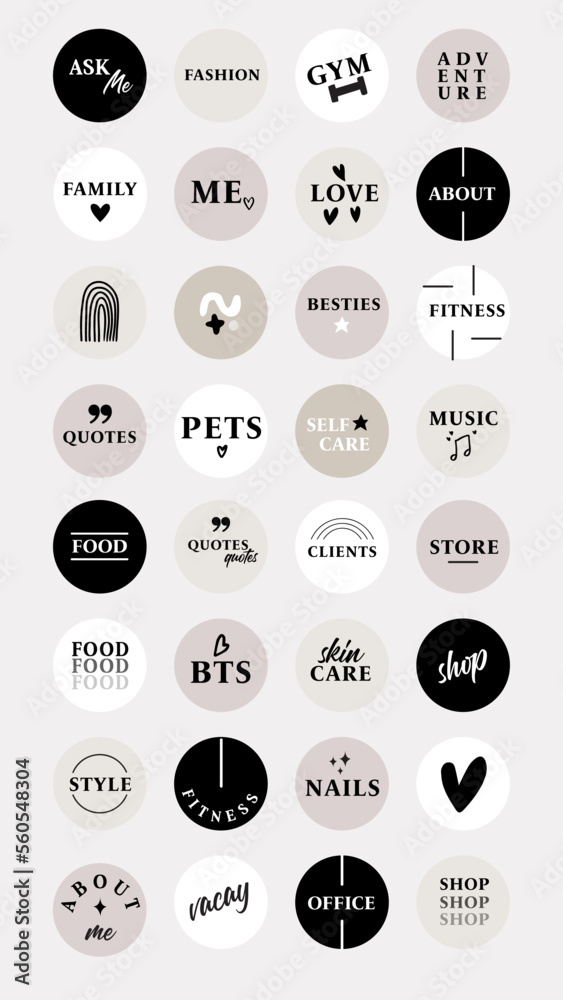 Business Beauty Lifestyle Text Style Icon Set For IG Stories. Modern Set  For Business, Bloggers, Marketing, Branding. Highlight Covers, Minimalist  Highlights, Stock Vector | Adobe Stock