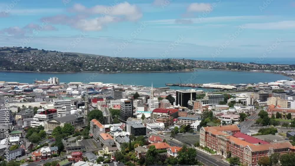 Dunedin city CBD in aerial flying over streets and buildings – New Zealand 4k.
Dunedin city CBD in aerial flying over streets and buildings – New Zealand 4k.