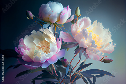 Fototapeta Naklejka Na Ścianę i Meble -  Pastel double exposure peonies generative ai