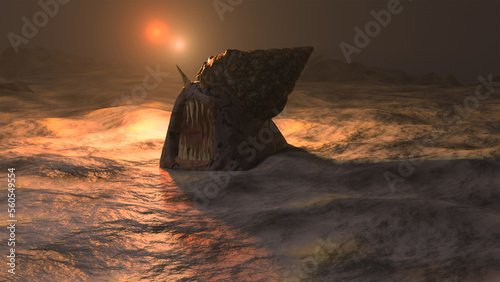 Obraz na plátně Fantastic mutant snail, monster with colorful background, 3D-rendering
