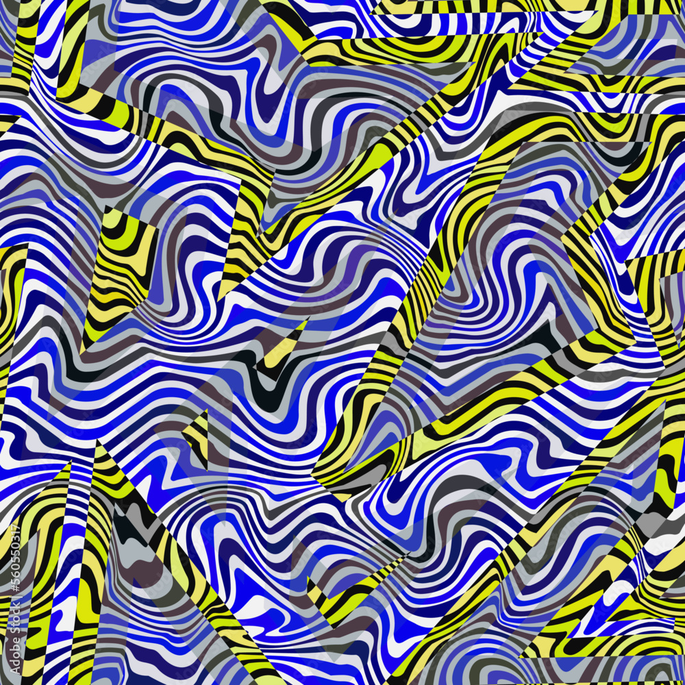 Blue wavy optical illusion. Seamless texture