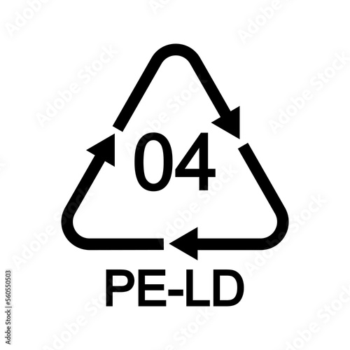 04 PE LD recycling sign in triangular shape with arrows. PELD or LDPE reusable icon isolated on white background. Environmental protection concept photo
