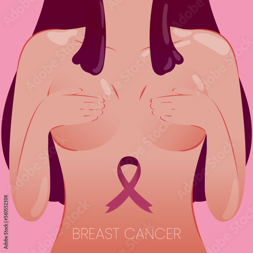 girl covering her breasts in representation of breast cancer
