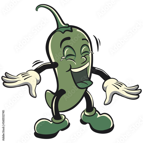 vector vintage illustration of green chili character cartoon mascot laughing out loud