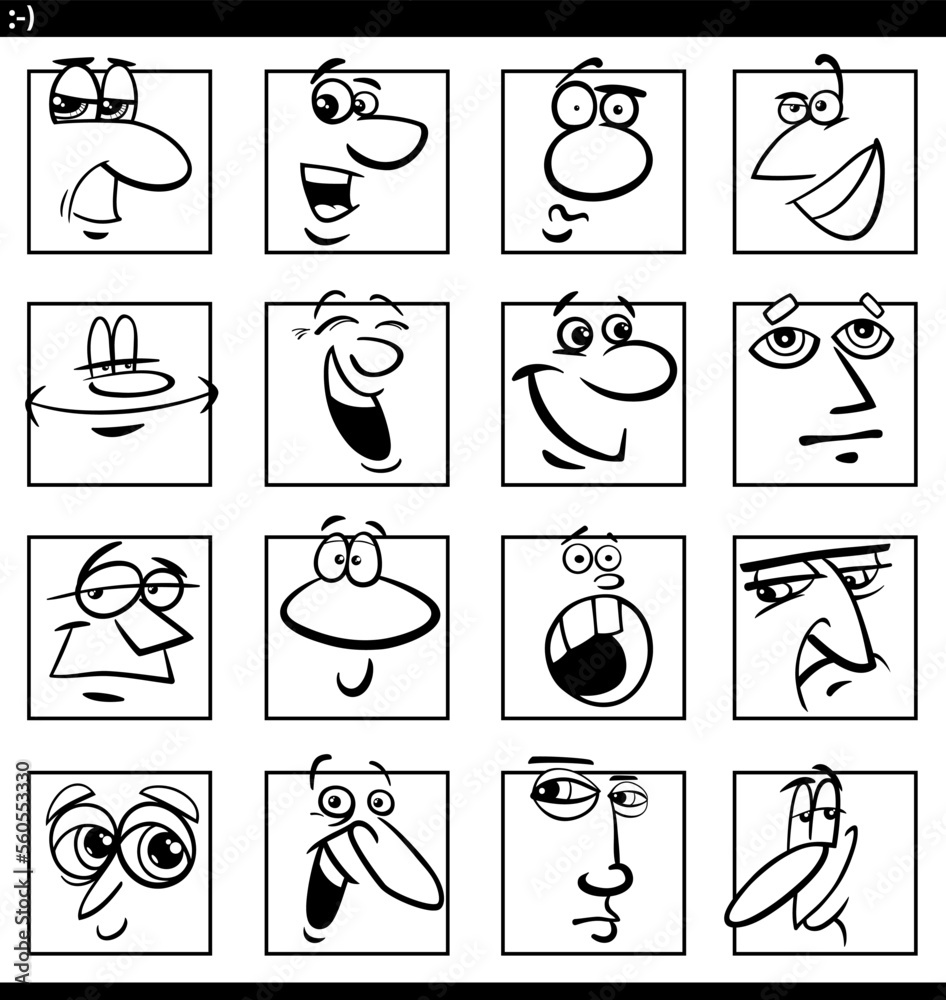 comic faces and expressions cartoon illustration set