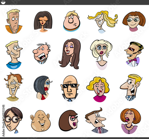 cartoon people characters faces and emotions set