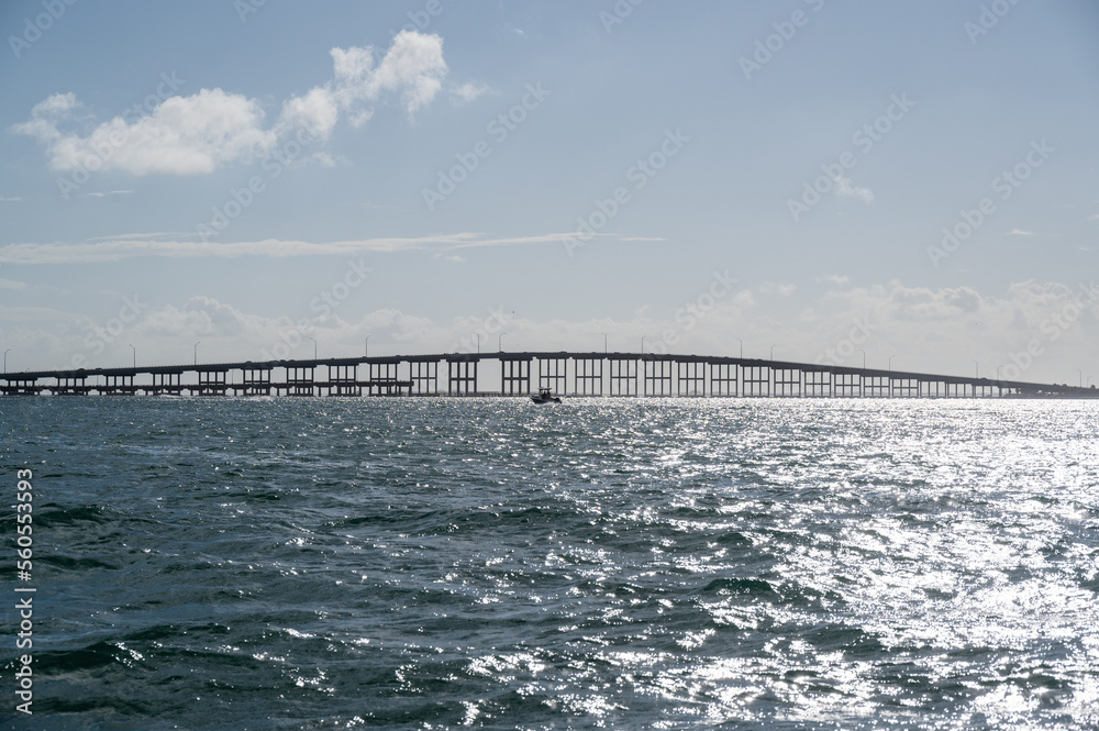 William M. Powell Bridge along Rickenbacker Causeway on the way onto Key Biscayne in Miami, Florida.