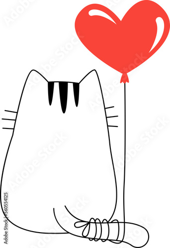 Cute cat with balloon contemporary line art element