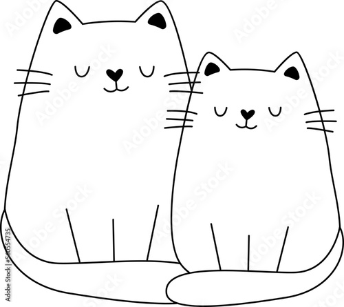 Couple of cats in love contemporary line art element