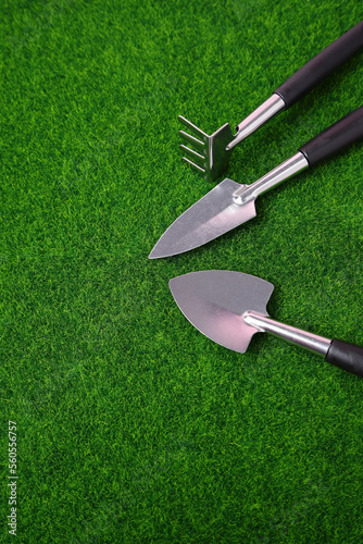 Graden tools set on green grass