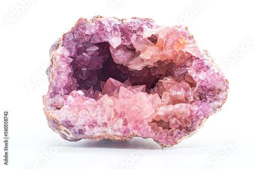 Schilderij op canvas Macro focused vibrant pink amethyst quartz geode crystal, rose hematite amethyst