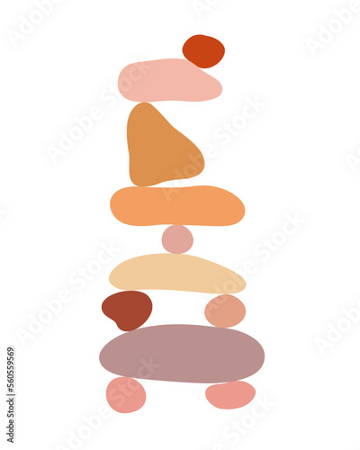 Zen stones cairns simple abstract flat style vector illustration, relax, meditation and yoga concept, boho colors stone pyramid for making banners, posters, cards, prints, wall art