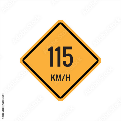 115 km Maximum Speed limit sign icon on white background vector illustration.