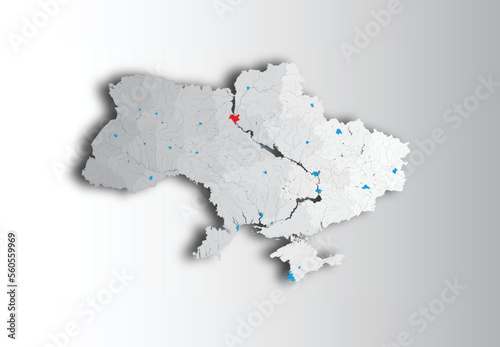 Map of Ukraine with rivers and lakes. The map shows oblasts and small maps of their centers (in blue). You can use all this maps (map of Ukraine, maps of oblasts, maps of cities) - separately.
