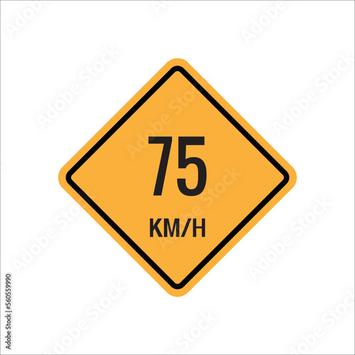 75 kmh Isolated Road Maximum Speed limit sign icon on white background vector illustration.