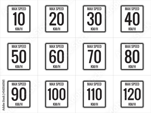 Wallpaper Mural Maximum Speed limit sign 10 kmh, 20, 30, 40, 50, 60, 70, 80, 90, 100, 110, 120 Kmh, sign icon on white background vector illustration. Torontodigital.ca