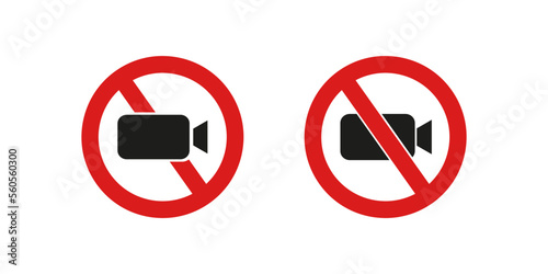 Collection of No video camera vector signs. No video recording  sign . Isolated on white background. 10 eps