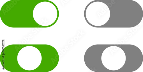 On Off Switch Button Slider Icon Set. Vector Image.