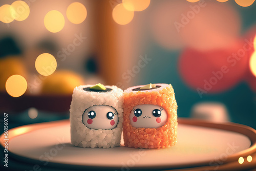 Fotomurale Cute image of the sushi sashimi rolls characters full of love and happiness