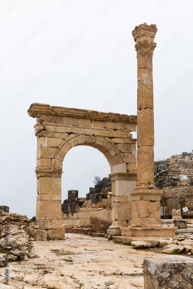 Ruins of Honorific gate in the ancient Roman city of Sagalassos in Isparta, Turkey