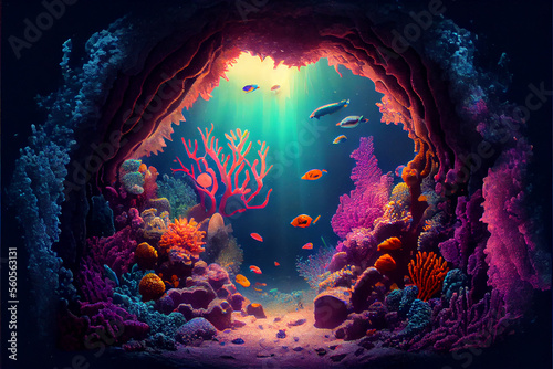 Colorful cave in the ocean ...