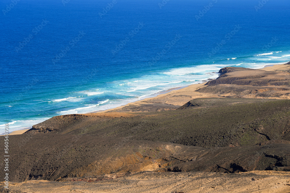 Cofete beach in the south of Fuerteventura in the Canary Islands, Spain ...
