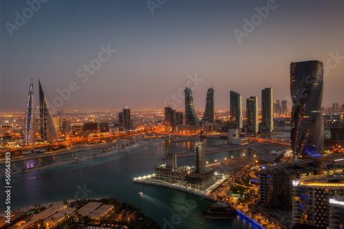 Manama, Bahrain skyline at night taken in April 2022