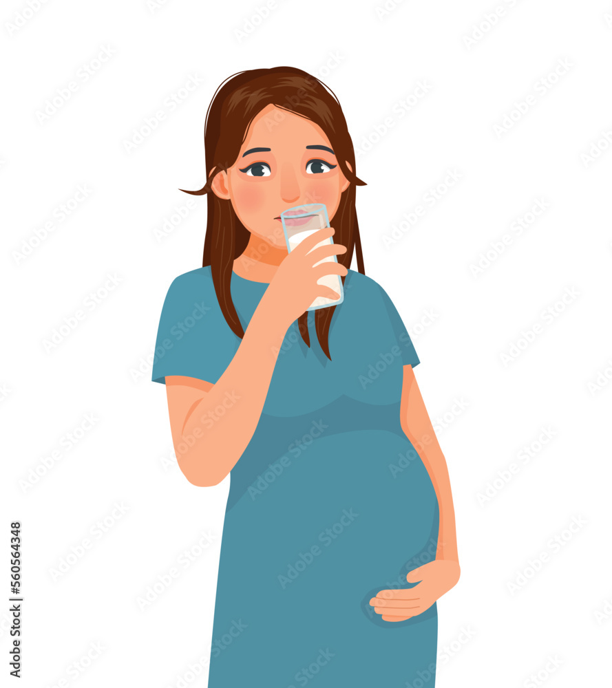Beautiful pregnant woman drinking a glass of milk Beautiful pregnant woman drinking a glass of milk