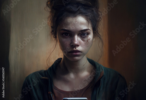 a young woman with a mobile...