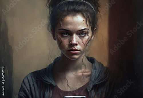a young woman with a mobile...