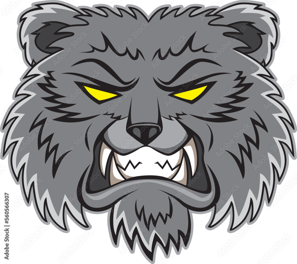 Obraz premium Angry bear head mascot, Vector illustration