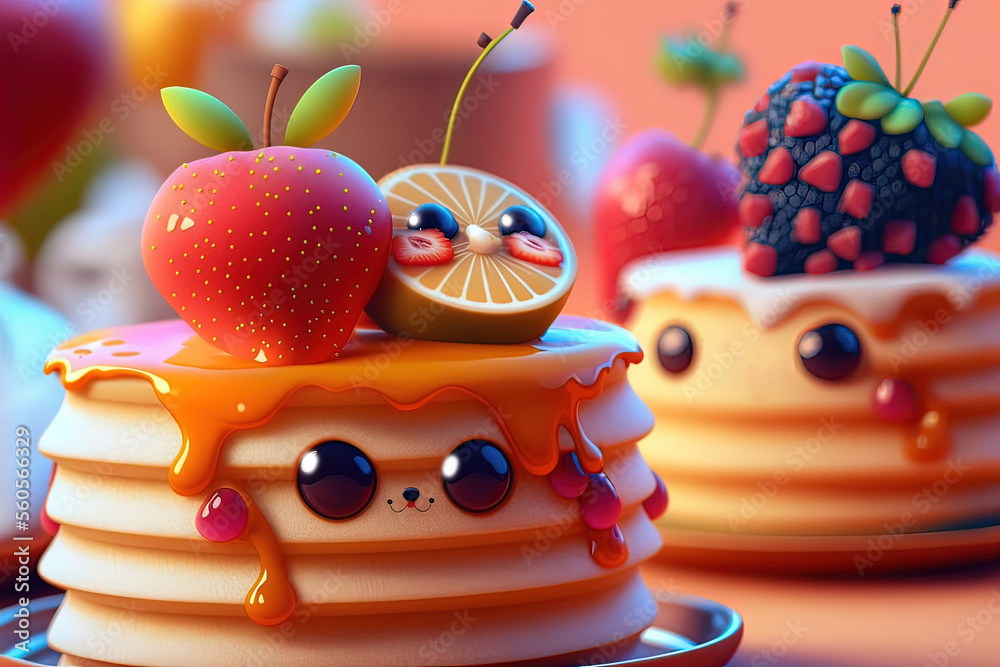Cute image of the pancake characters full of love and happiness ...