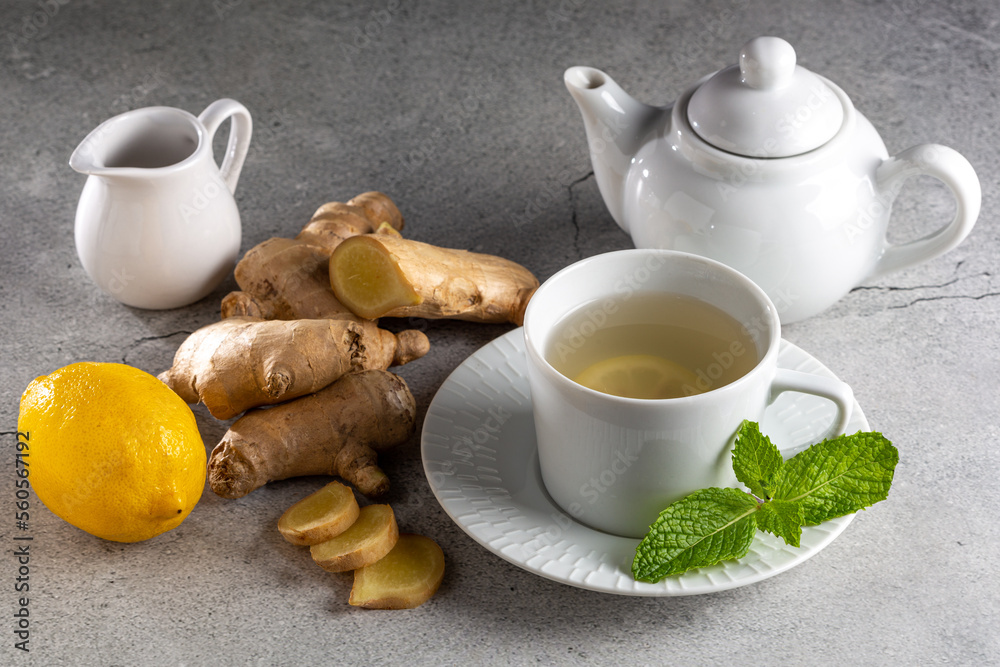 Ginger tea with Sicilian lemon and mint. Ginger tea with Sicilian lemon and mint.