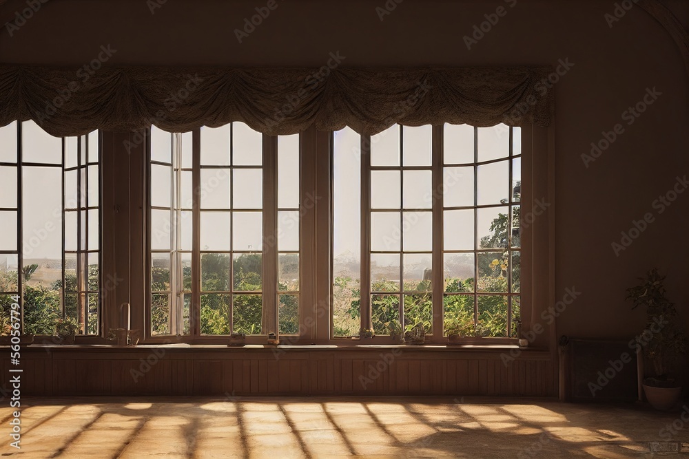 Fototapeta premium Empty Bedroom Interior with Open Windows Real Estate Made with Generative AI